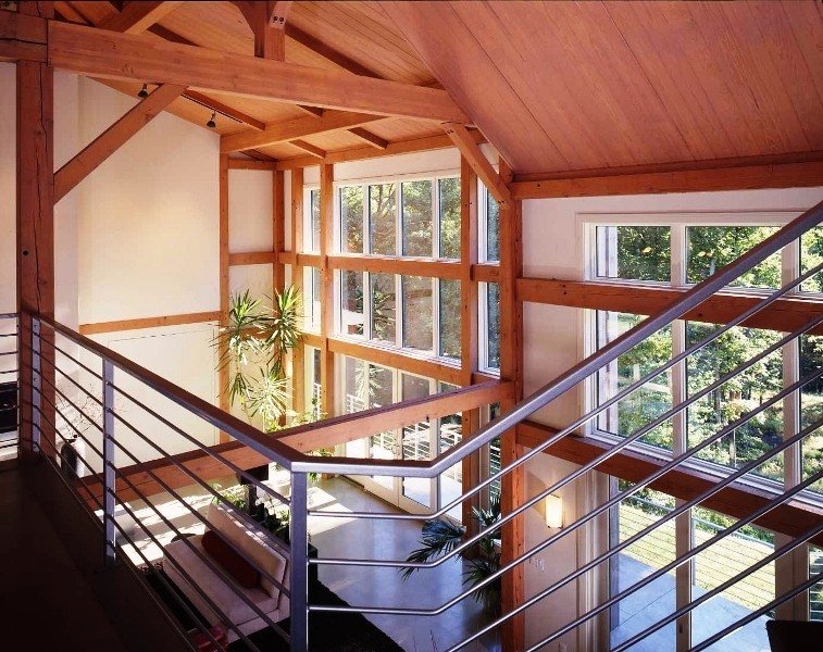 Yankee Barn Homes Great Room from Upper Loft